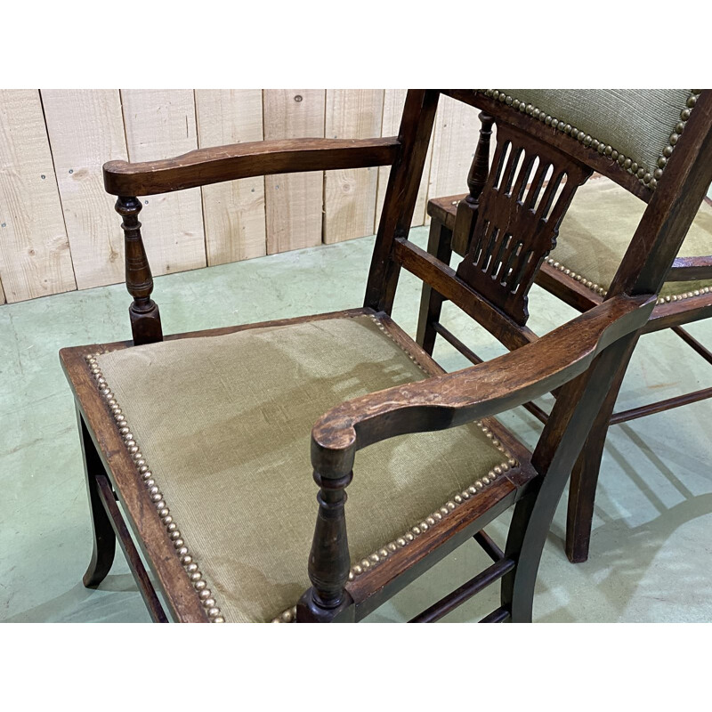 Pair of vintage beechwood armchairs, English 1930s