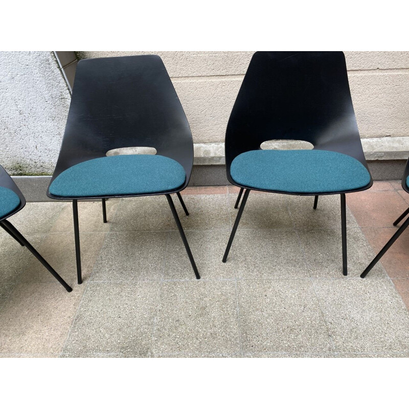 Lot de 4 chaises vintage Tonneau de Pierre Guariche 1955