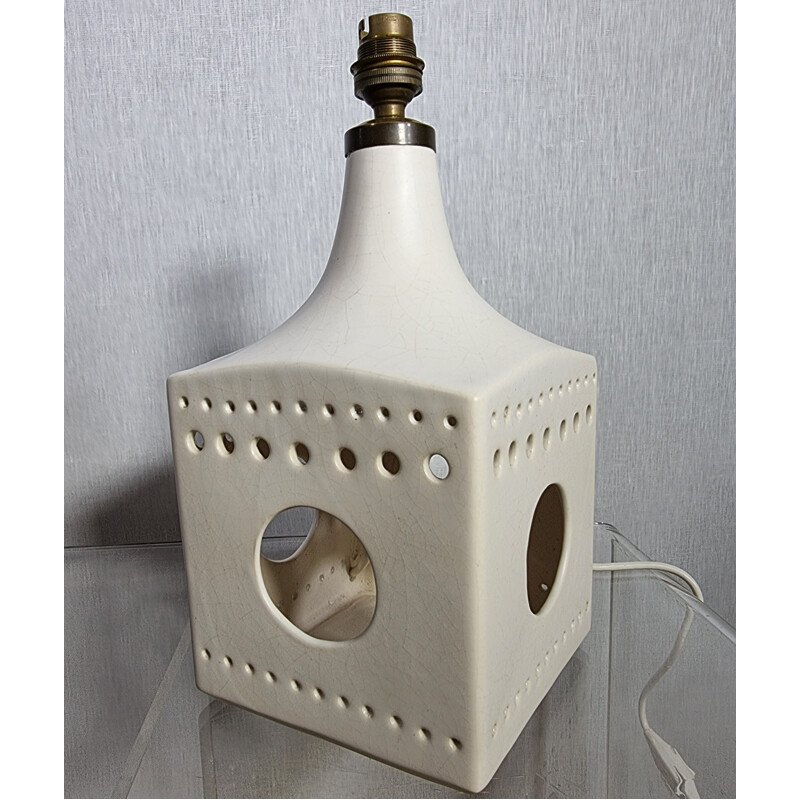 Pied de lampe vintage en porcelaine blanche de Poteries du Marais 1960