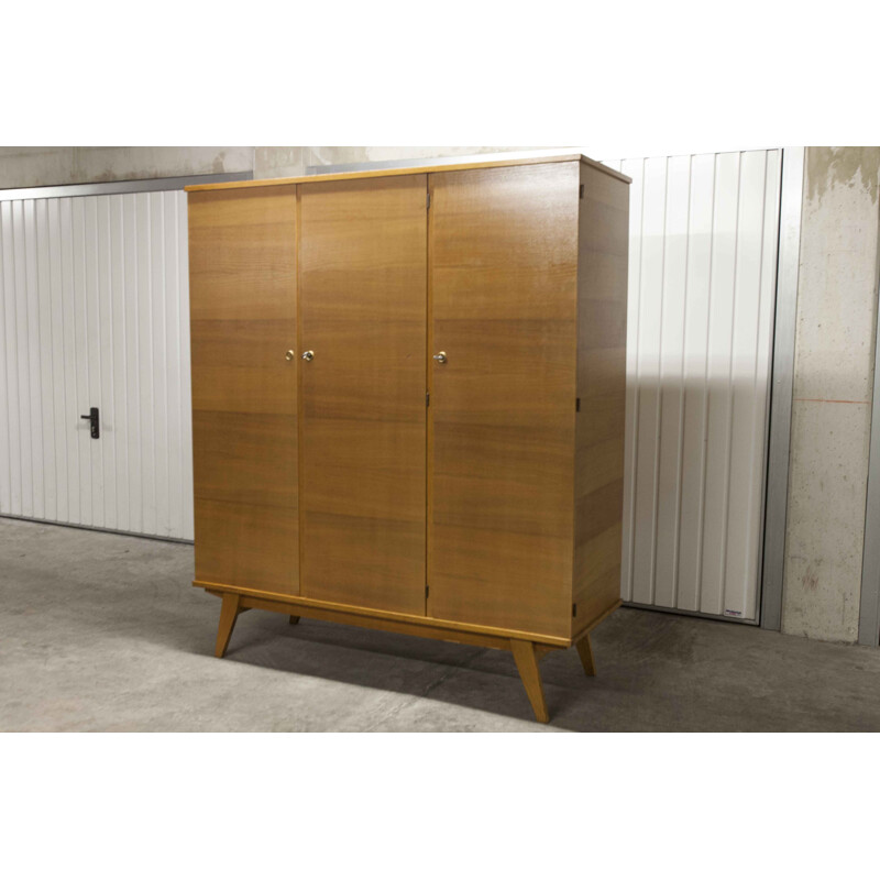 Vintage wardrobe 3 doors with compass feet, Scandinavian 1960s