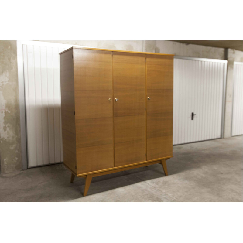 Vintage wardrobe 3 doors with compass feet, Scandinavian 1960s