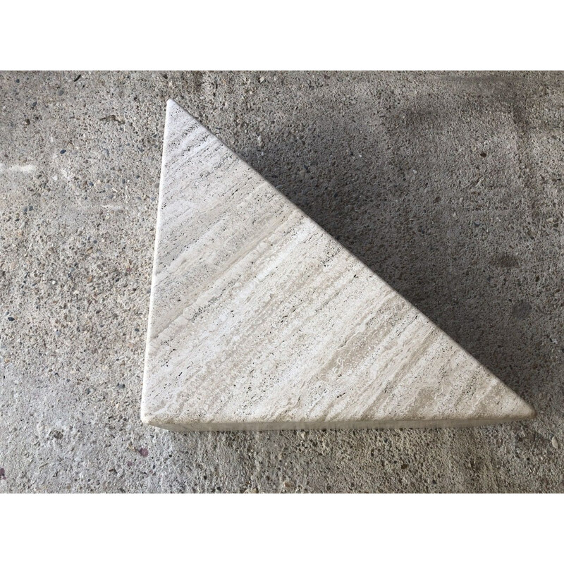 Vintage triangular side table in travertine, Italy 1970s