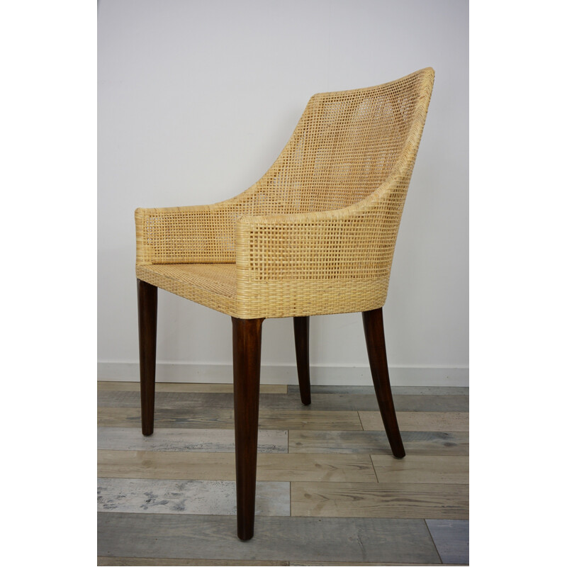 Conjunto de 6 cadeiras de rattan e madeira vintage, França