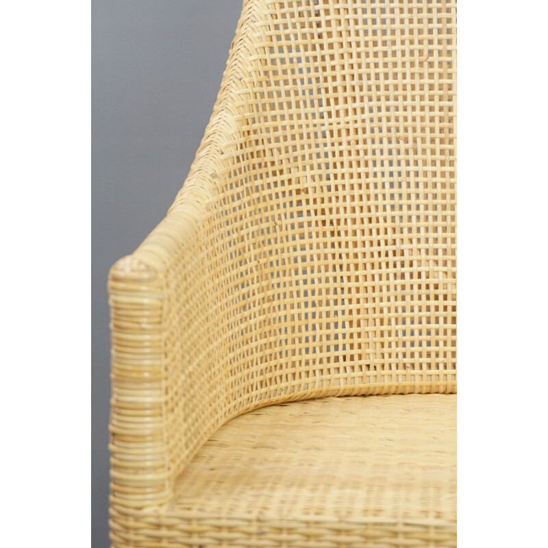 Juego de 6 sillas vintage de ratán y madera, Francia