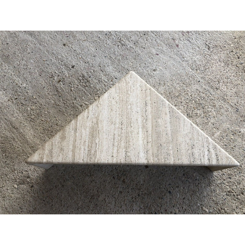 Vintage triangular side table in travertine, Italy 1970s