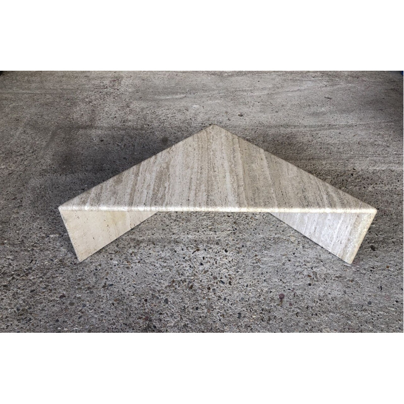 Vintage triangular side table in travertine, Italy 1970s