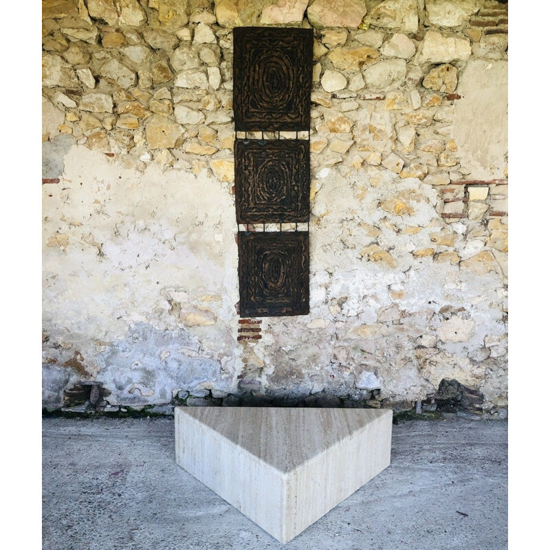 Vintage triangular side table in travertine, Italy 1970s