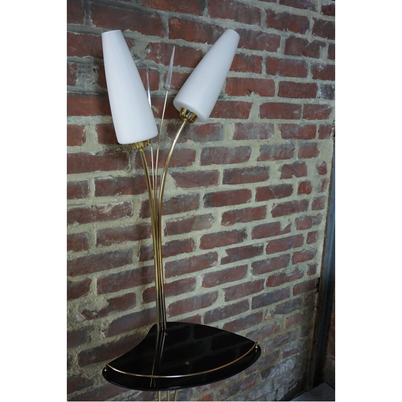 Vintage brass and opaline floor lamp by René Mathieu for Lunel 1950s