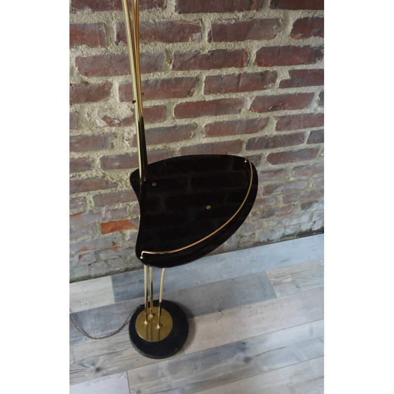 Vintage brass and opaline floor lamp by René Mathieu for Lunel 1950s