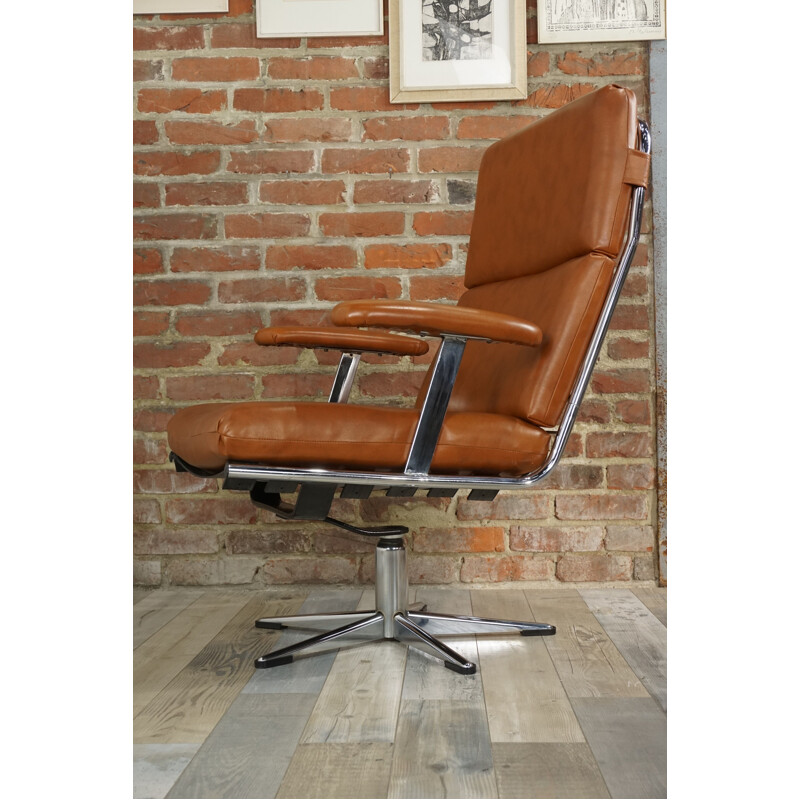 Pair of vintage swivel armchairs in chrome and leatherette 1950s