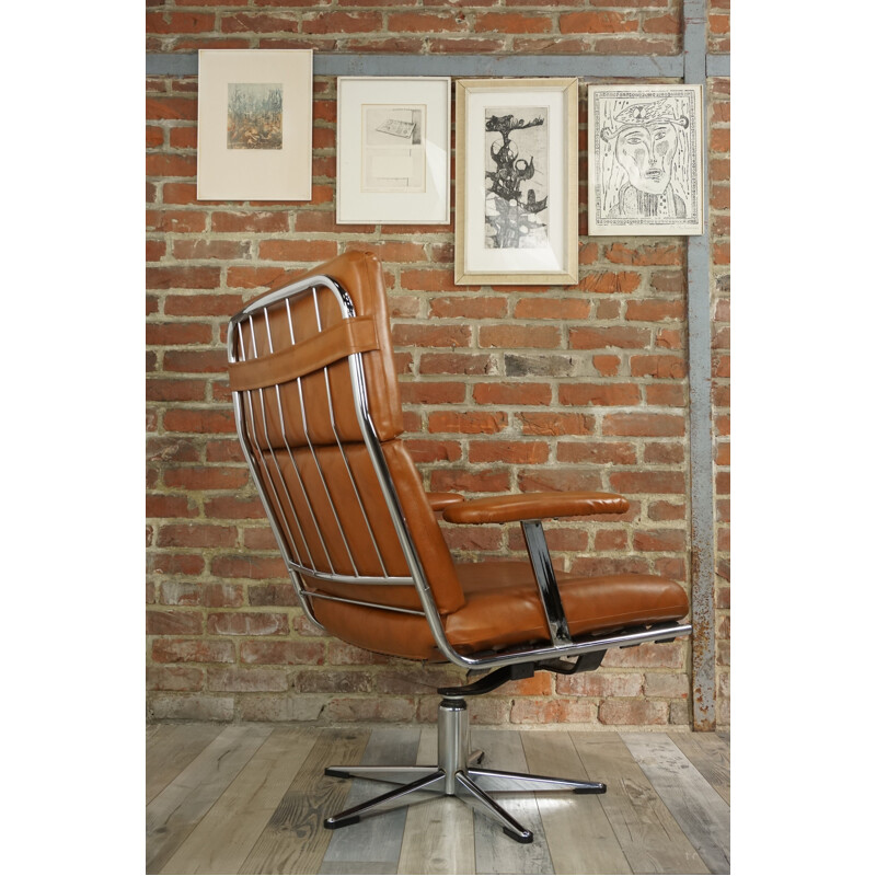 Pair of vintage swivel armchairs in chrome and leatherette 1950s