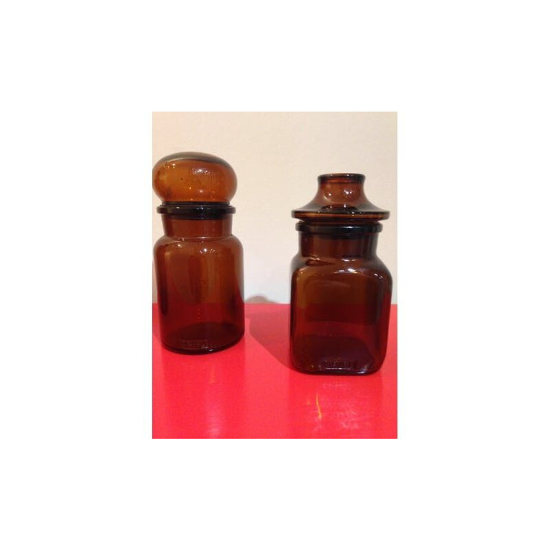 Pair of vintage amber glass jars