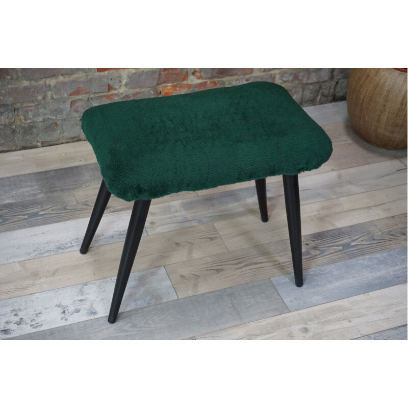 Vintage stool in lacquered wood and fur 1960s