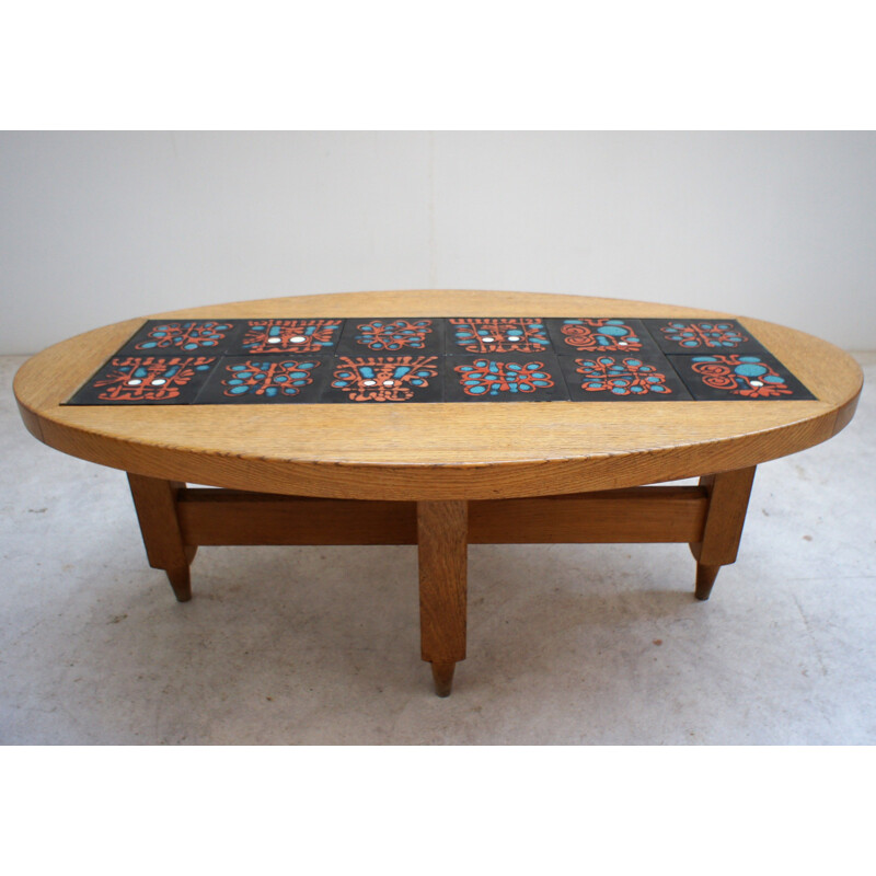 Vintage oak coffee table by Guillerme and Chambron