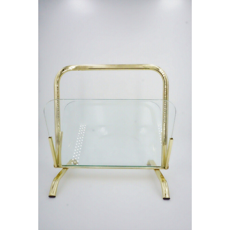 Vintage brass and glass magazine rack 1970s