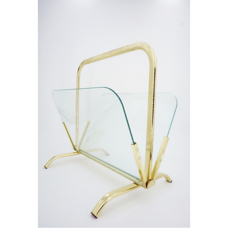 Vintage brass and glass magazine rack 1970s