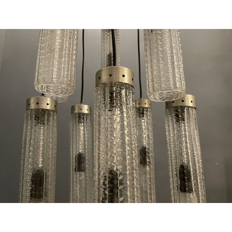 Vintage glass tube chandelier, 1970
