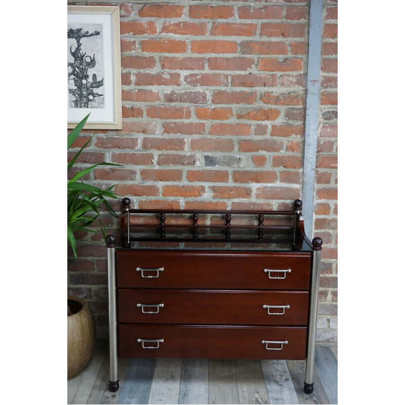 Vintage wooden and metal chest of drawers for Gautier 1970s