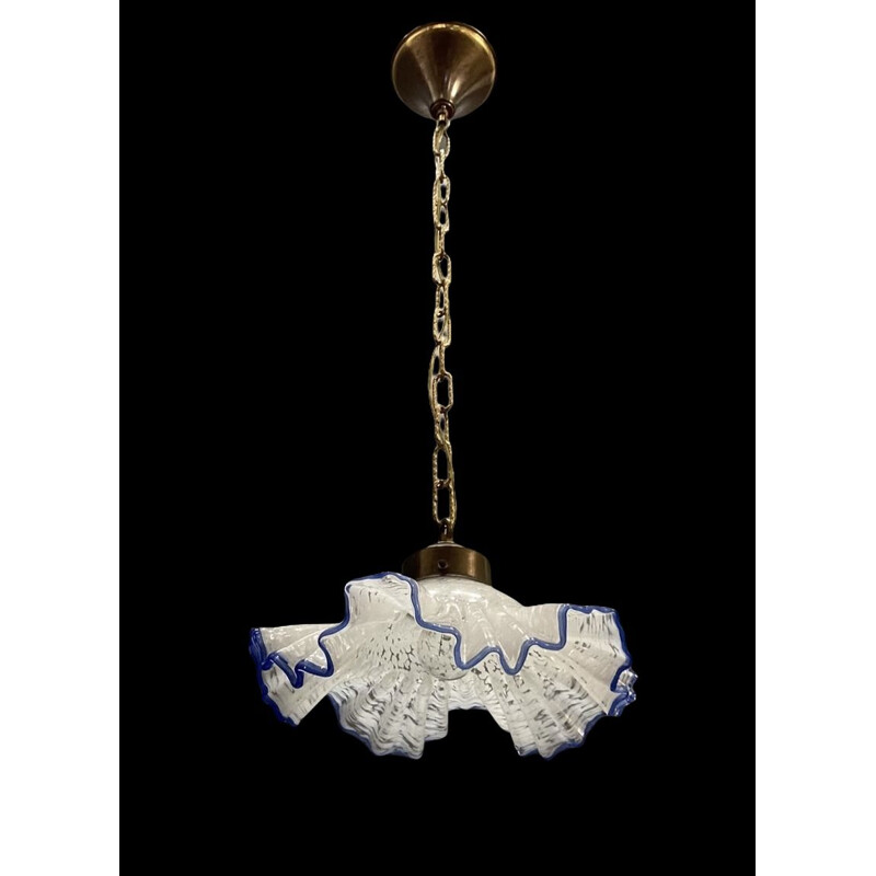 Vintage Murano glass pendant lamp with blue frills