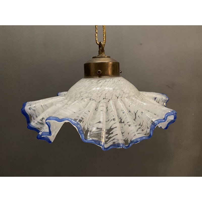 Vintage Murano glas hangertje met blauwe franje