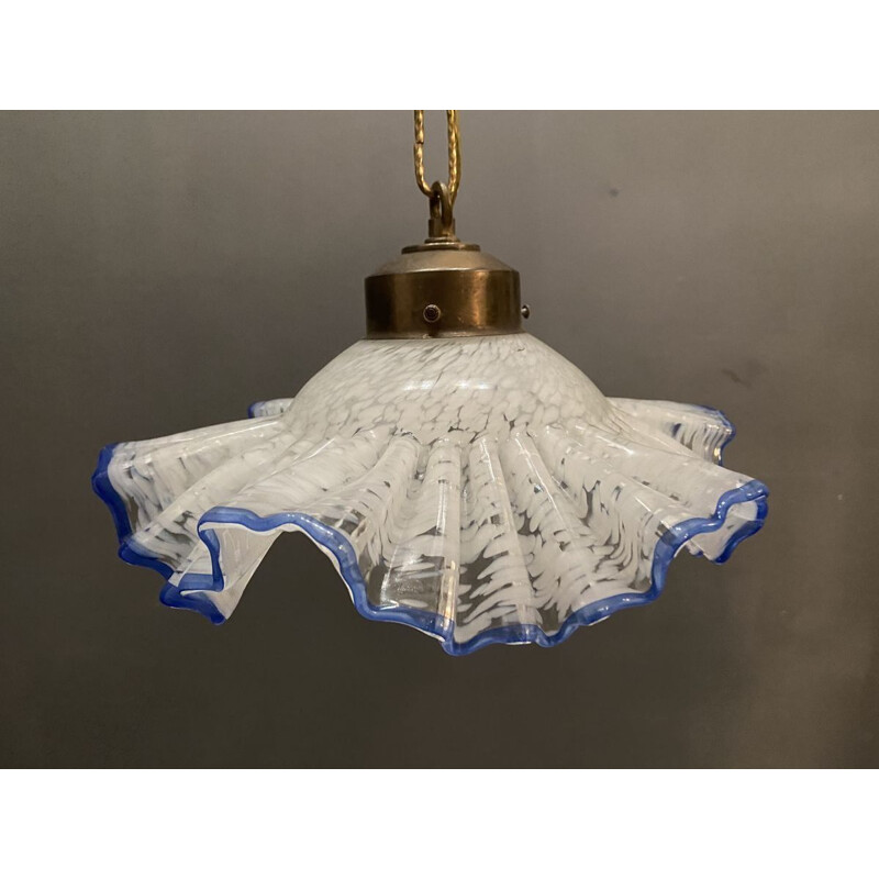 Vintage Murano glass pendant lamp with blue frills