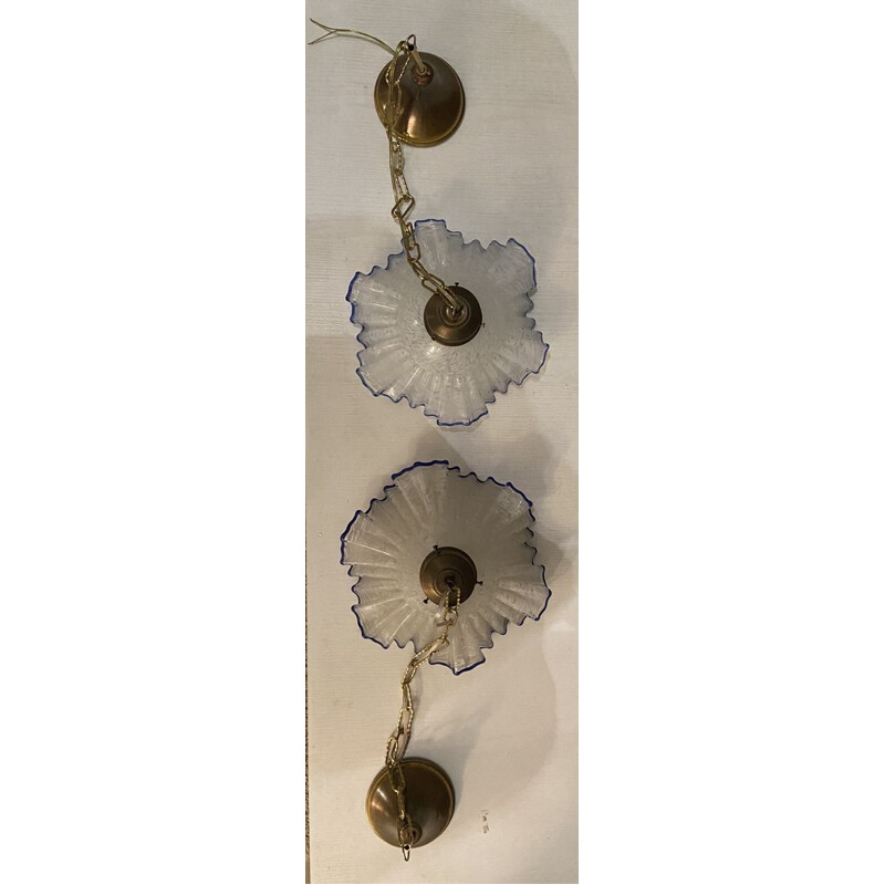 Vintage Murano glas hangertje met blauwe franje