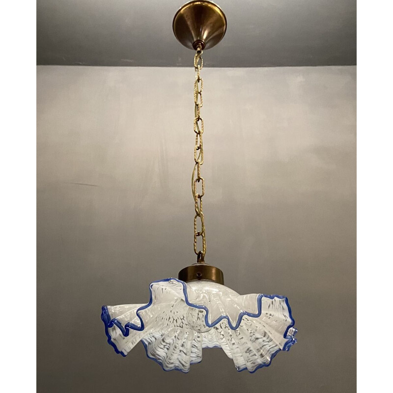 Vintage Murano glas hangertje met blauwe franje