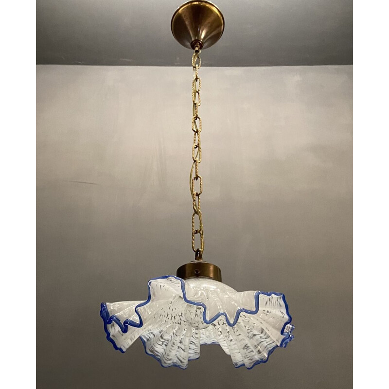 Vintage Murano glass pendant lamp with blue frills
