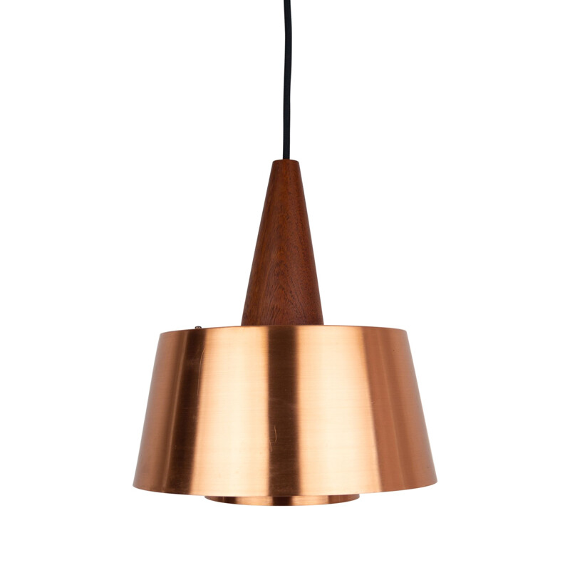 Vintage pendant lamp copper and teak wood  Denmark 1960