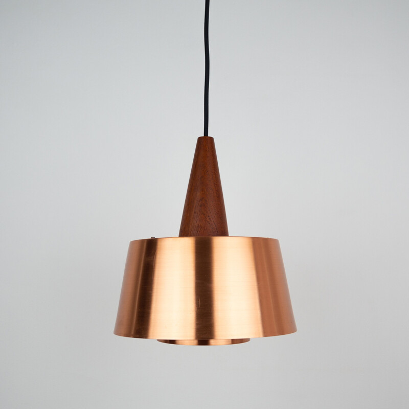 Vintage pendant lamp copper and teak wood  Denmark 1960