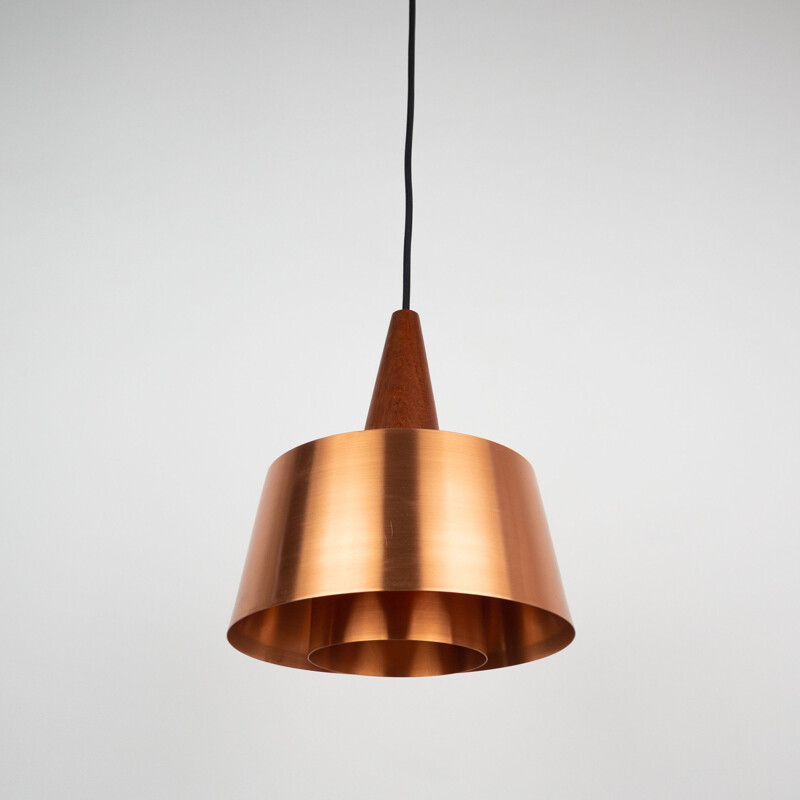 Vintage pendant lamp copper and teak wood  Denmark 1960