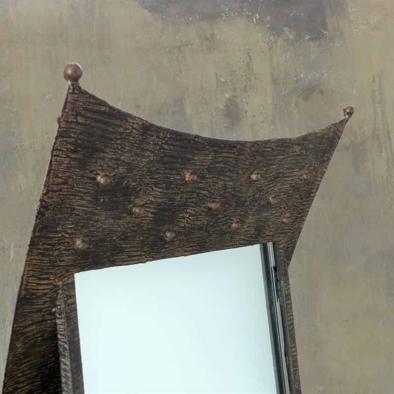 Brutalist vintage metal cabinet with mirror and chair, 1950