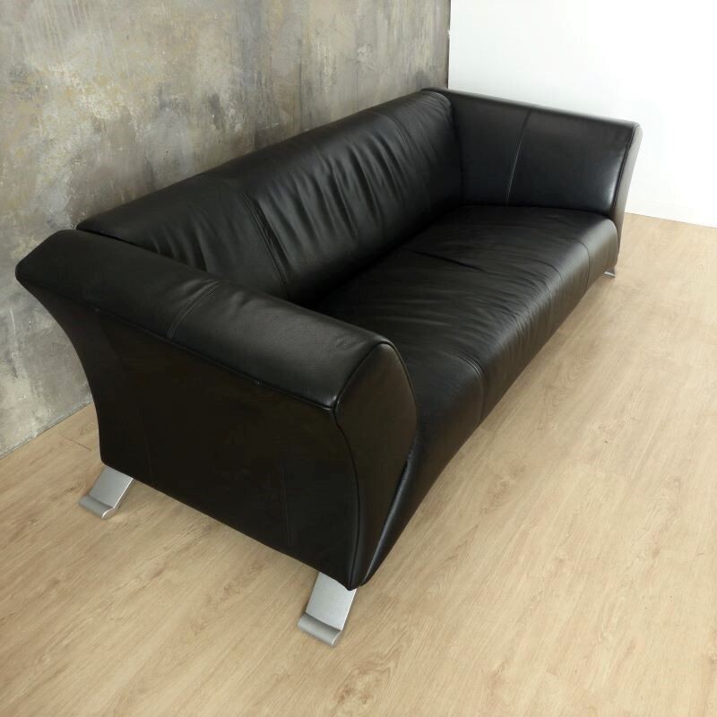 Vintage 2-seater black leather sofa by Rolf Benz 2000