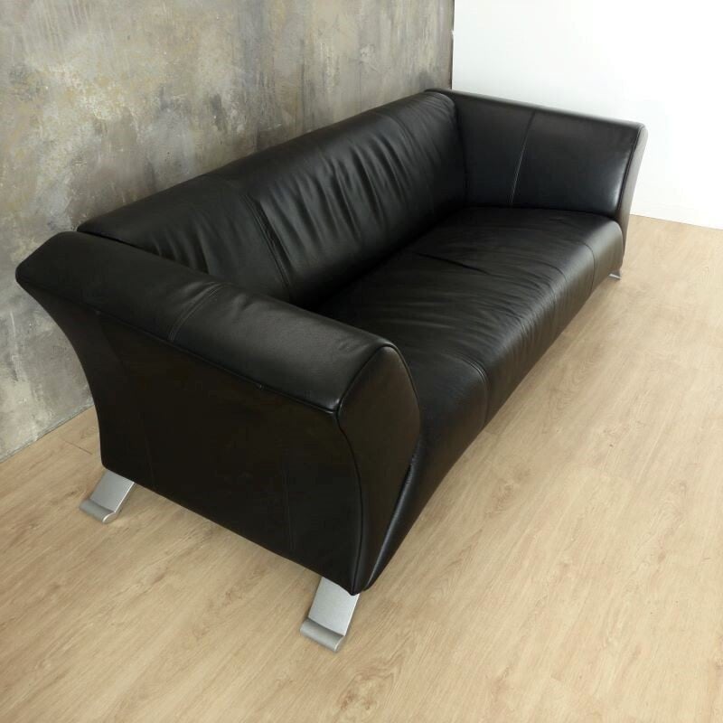 Vintage 2-Sitzer-Sofa aus schwarzem Leder von Rolf Benz 2000