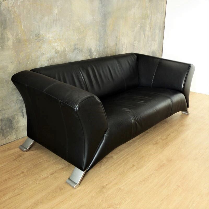 Vintage 2-seater black leather sofa by Rolf Benz 2000