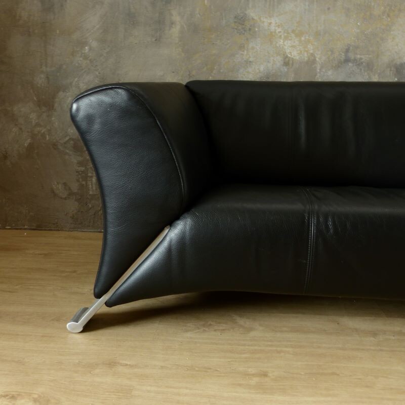 Vintage 2-seater black leather sofa by Rolf Benz 2000