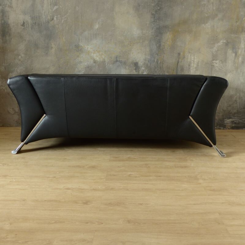 Vintage 2-seater black leather sofa by Rolf Benz 2000