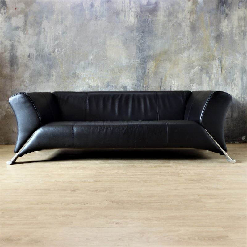 Vintage 3-seater black leather sofa by Rolf Benz 2000