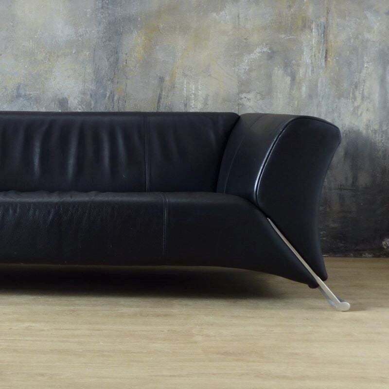 Vintage 3-Sitzer-Sofa aus schwarzem Leder von Rolf Benz 2000