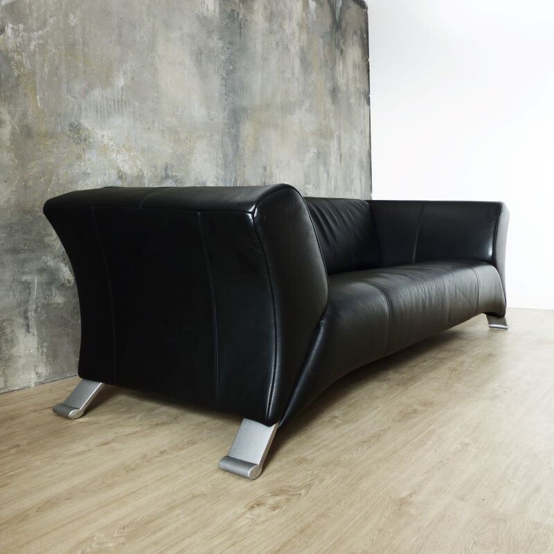 Sofá vintage de 3 plazas de cuero negro de Rolf Benz 2000