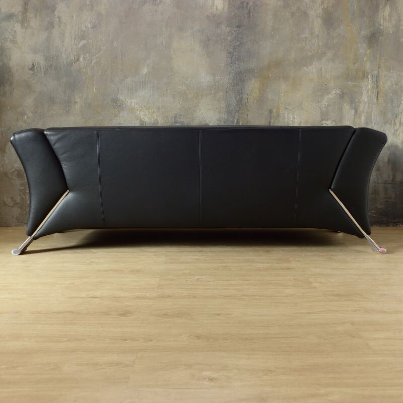 Vintage 3-seater black leather sofa by Rolf Benz 2000