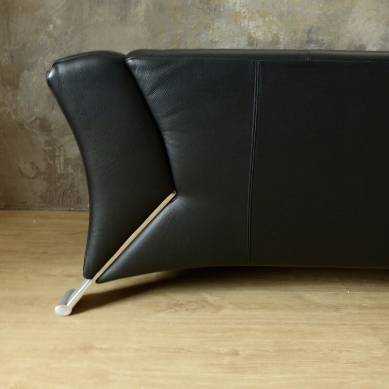 Canapé vintage 3 places en cuir noir par Rolf Benz 2000
