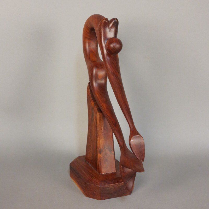 Scultura vintage in legno di teak su base con rappresentazione di una sirena, Danimarca 1950