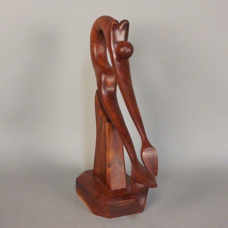 Vintage teak wood sculpture on base with representation of a mermaid, Denmark 1950