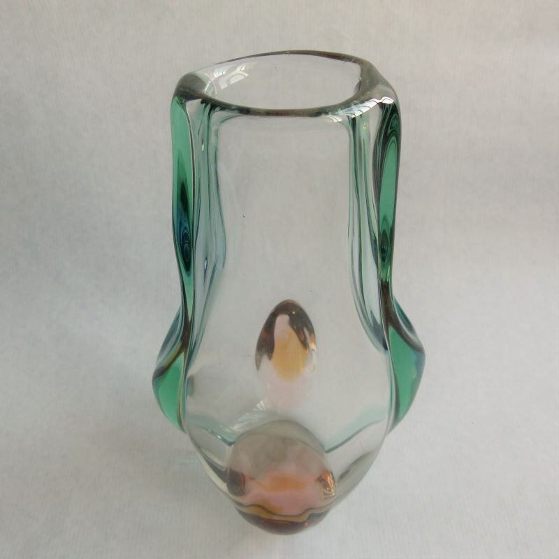 Vaso vintage di Josef Hospodka per Chribsa Glas 1950