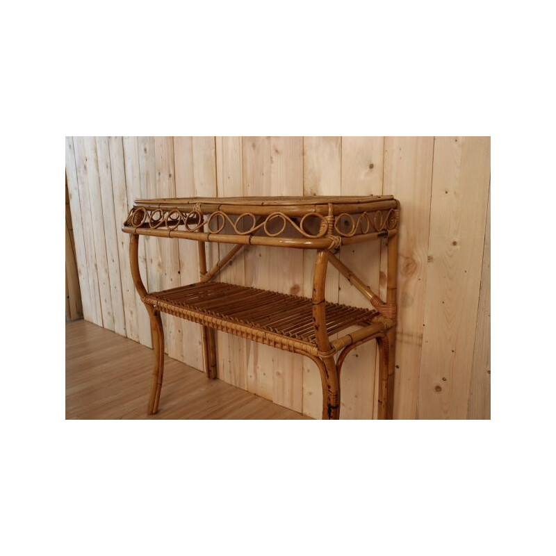 Vintage rattan console table, Italian 1960s