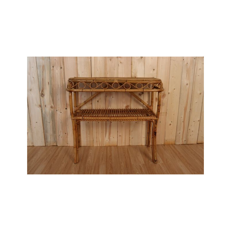 Vintage rattan console table, Italian 1960s