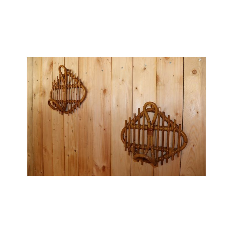 Pair of vintage rattan hooks