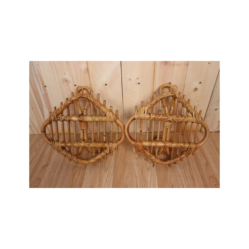 Pair of vintage rattan hooks