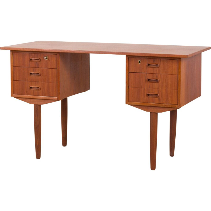 Small vintage teak desk with 6 drawers, Danish